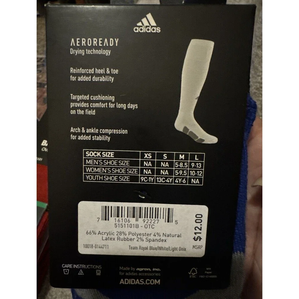 NEW ONE PAIR YOUTH ADIDAS  BASEBALL SOCKS OVER THE CALF COMPRESSION BLUE SMALL